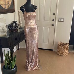 B Darlin Copper Sequin Maxi Dress